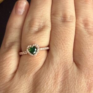 NWOT Pandora .925 Silver/Rose Gold Plated with Green Crystal Hesrt